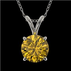 1 CTW Certified Intense Yellow SI Diamond Solitaire Necklace 10K White Gold - REF-147K2W - 33190