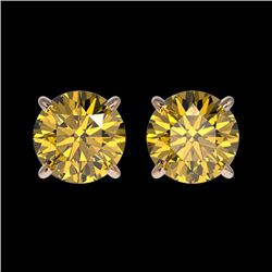 1.50 CTW Certified Intense Yellow SI Diamond Solitaire Stud Earrings 10K Rose Gold - REF-192X2T - 33