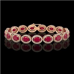 22.89 CTW Ruby & Diamond Halo Bracelet 10K Rose Gold - REF-291K5W - 40605