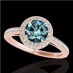 1.55 CTW Si Certified Fancy Blue Diamond Solitaire Halo Ring 10K Rose Gold - REF-180F2N - 34280