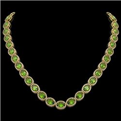 48.14 CTW Peridot & Diamond Halo Necklace 10K Yellow Gold - REF-756M5H - 40582