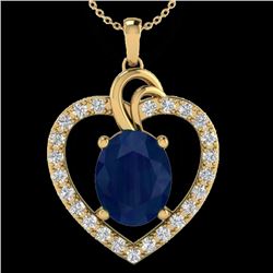 4 CTW Sapphire & VS/SI Diamond Designer Inspired Heart Necklace 14K Yellow Gold - REF-74A9X - 20497