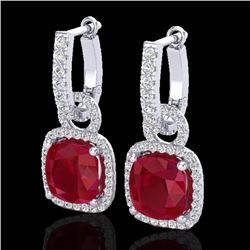 6 CTW Ruby & Micro Pave VS/SI Diamond Earrings 18K White Gold - REF-118A9X - 22968