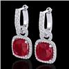 Image 1 : 6 CTW Ruby & Micro Pave VS/SI Diamond Earrings 18K White Gold - REF-118A9X - 22968