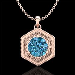 0.76 CTW Fancy Intense Blue Diamond Solitaire Art Deco Necklace 18K Rose Gold - REF-103F6N - 37517