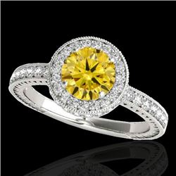 1.51 CTW Certified Si/I Fancy Intense Yellow Diamond Solitaire Halo Ring 10K White Gold - REF-180H2A