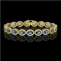 14.82 CTW London Topaz & Diamond Halo Bracelet 10K Yellow Gold - REF-232X5T - 40489