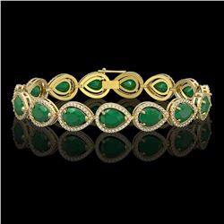 30.06 CTW Emerald & Diamond Halo Bracelet 10K Yellow Gold - REF-393W3F - 41236