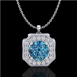 1.54 CTW Fancy Intense Blue Diamond Solitaire Art Deco Necklace 18K White Gold - REF-216Y4K - 38293