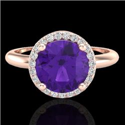 2 CTW Amethyst & Micro Pave VS/SI Diamond Ring Halo 14K Rose Gold - REF-44W9F - 23204