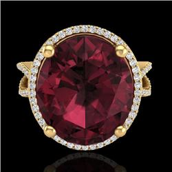 10 CTW Garnet & Micro Pave VS/SI Diamond Halo Ring 18K Yellow Gold - REF-80F2N - 20964