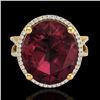 Image 1 : 10 CTW Garnet & Micro Pave VS/SI Diamond Halo Ring 18K Yellow Gold - REF-80F2N - 20964