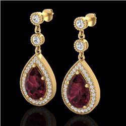 4.50 CTW Garnet & Micro Pave VS/SI Diamond Earrings Designer 18K Yellow Gold - REF-66A8X - 23119