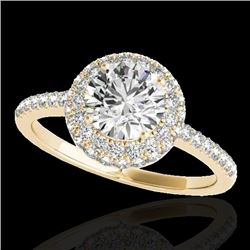 1.6 CTW H-SI/I Certified Diamond Solitaire Halo Ring 10K Yellow Gold - REF-227M3H - 33672