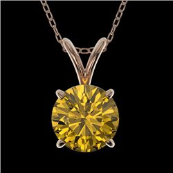 1.05 CTW Certified Intense Yellow SI Diamond Solitaire Necklace 10K Rose Gold - REF-147T2M - 36772