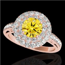 2.25 CTW Certified Si/I Fancy Intense Yellow Diamond Solitaire Halo Ring 10K Rose Gold - REF-218K2W 