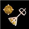 Image 4 : 2.5 CTW Intense Fancy Yellow Diamond Art Deco Stud Earrings 18K Rose Gold - REF-354X5T - 38254