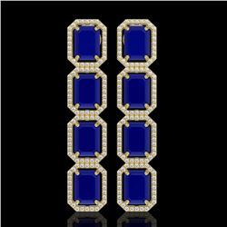 20.59 CTW Sapphire & Diamond Halo Earrings 10K Yellow Gold - REF-213H8A - 41578