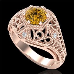 1.07 CTW Intense Fancy Yellow Diamond Engagement Art Deco Ring 18K Rose Gold - REF-254A5X - 37554