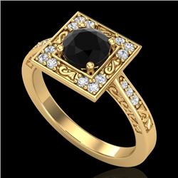 1.1 CTW Fancy Black Diamond Solitaire Engagement Art Deco Ring 18K Yellow Gold - REF-100H2A - 38152