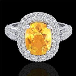 3.50 CTW Citrine & Micro Pave VS/SI Diamond Halo Ring 14K White Gold - REF-98M2H - 20715