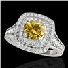 Image 1 : 2 CTW Certified Si/I Fancy Intense Yellow Diamond Solitaire Halo Ring 10K White Gold - REF-209M3H - 