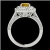 Image 2 : 2 CTW Certified Si/I Fancy Intense Yellow Diamond Solitaire Halo Ring 10K White Gold - REF-209M3H - 