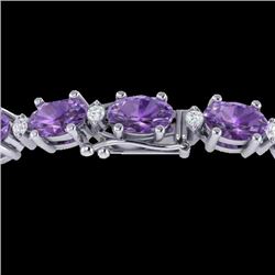 19.7 CTW Amethyst & VS/SI Certified Diamond Eternity Bracelet 10K White Gold - REF-104X2T - 29357