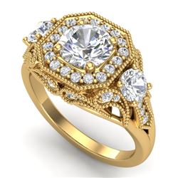 2.11 CTW VS/SI Diamond Solitaire Art Deco 3 Stone Ring 18K Yellow Gold - REF-490M9H - 37330