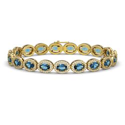 14.82 CTW London Topaz & Diamond Halo Bracelet 10K Yellow Gold - REF-232K5W - 40489