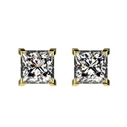 1 CTW Certified VS/SI Quality Princess Diamond Stud Earrings 10K Yellow Gold - REF-147A2X - 33065