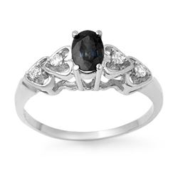 0.57 CTW Blue Sapphire & Diamond Ring 18K White Gold - REF-28T8M - 12644