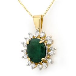 4.20 CTW Emerald & Diamond Pendant 10K Yellow Gold - REF-70M2H - 13605