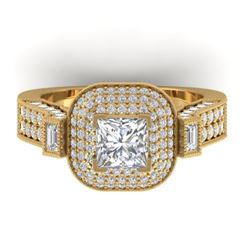 2.85 CTW Princess VS/SI Diamond Art Deco Micro Halo Ring 14K Yellow Gold - REF-555H5A - 30446