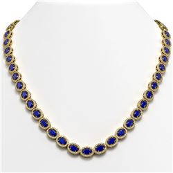 34.11 CTW Sapphire & Diamond Halo Necklace 10K Yellow Gold - REF-537K5W - 40408