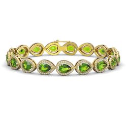 16.08 CTW Peridot & Diamond Halo Bracelet 10K Yellow Gold - REF-312N2Y - 41119