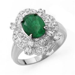 3.31 CTW Emerald & Diamond Ring 18K White Gold - REF-89T3M - 13079