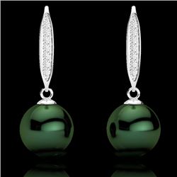 0.18 CTW Micro VS/SI Diamond & Peacock Pearl Earrings 18K White Gold - REF-34Y5K - 22635