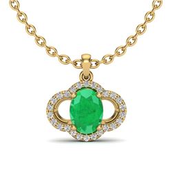 2 CTW Emerald & Micro Pave VS/SI Diamond Necklace 10K Yellow Gold - REF-30N2Y - 20631