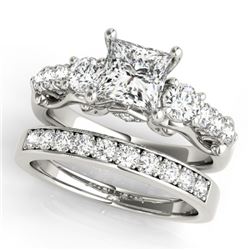 1.85 CTW Certified VS/SI Diamond 3 Stone Princess Cut 2Pc Set 14K White Gold - REF-305A5X - 32024