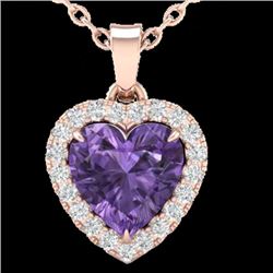 1 CTW Amethyst & Micro VS/SI Diamond Heart Necklace Heart Halo 14K Rose Gold - REF-28N4Y - 21332