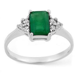 1.12 CTW Emerald & Diamond Ring 18K White Gold - REF-31W8F - 11341