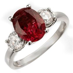 3.25 CTW Rubellite & Diamond Ring 18K White Gold - REF-105A5X - 10008