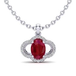 2 CTW Ruby & Micro Pave VS/SI Diamond Necklace 10K White Gold - REF-30H2A - 20639