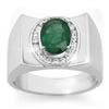 Image 1 : 2.33 CTW Emerald & Diamond Men's Ring 10K White Gold - REF-58X5T - 14476