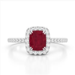 1.25 CTW Ruby & Micro Pave VS/SI Diamond Halo Ring 10K White Gold - REF-34T2M - 22908