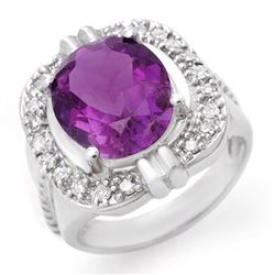 4.78 CTW Amethyst & Diamond Ring 14K White Gold - REF-70A2X - 10353