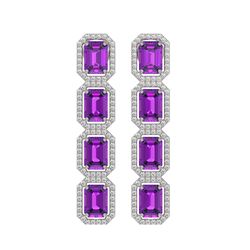 10.73 CTW Amethyst & Diamond Halo Earrings 10K White Gold - REF-147X3T - 41465