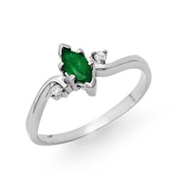 0.29 CTW Emerald & Diamond Ring 14K White Gold - REF-17M3H - 12970