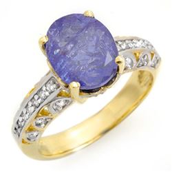 4.33 CTW Tanzanite & Diamond Ring 10K Yellow Gold - REF-114N2Y - 14416